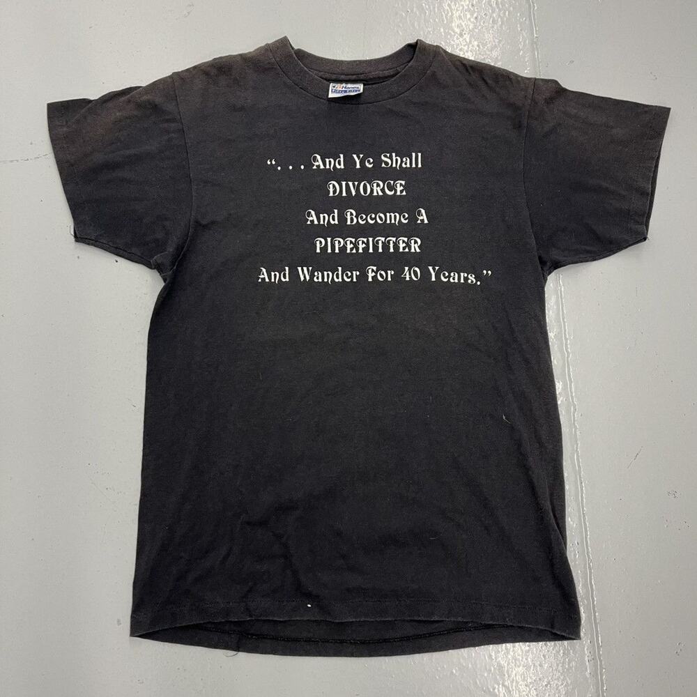 Vintage 80s Divorce Pipefitter Black Graphic T-Shirt